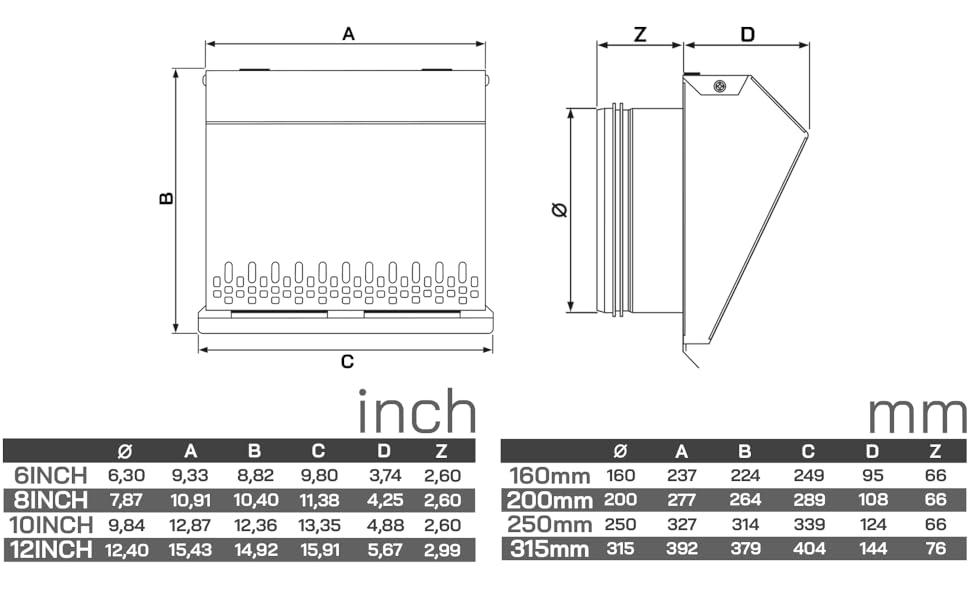 Vent Systems 8" Inch Exhaust Vent Cover with Rubber Gasket White Coated Galvanized Steel