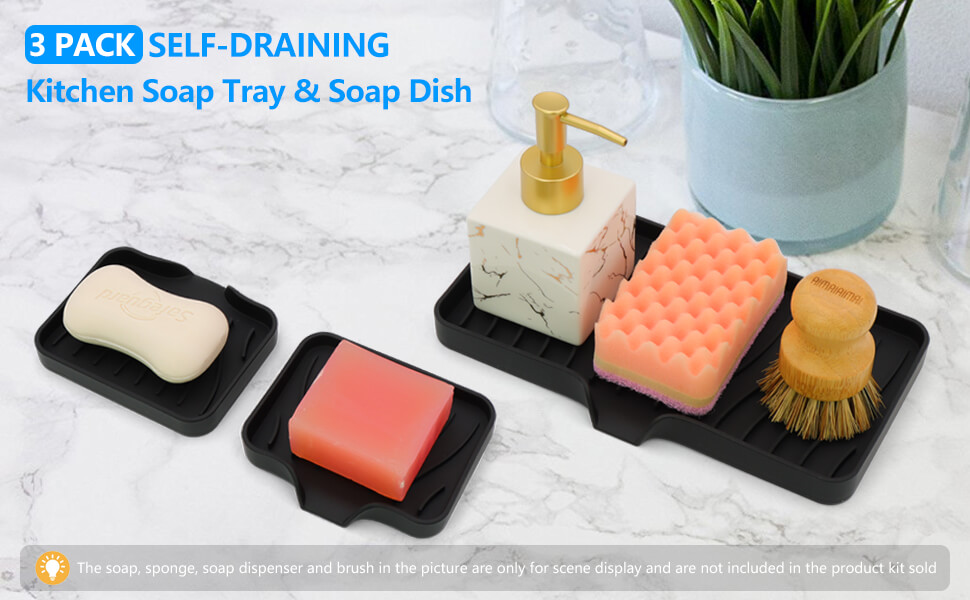 3Pack Soap Dishes for Bar Soap, Sponge Holder for Kitchen