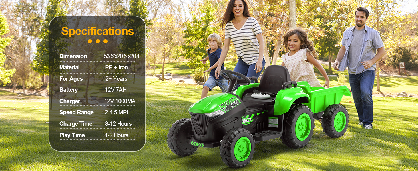 Kids Ride on Tractor with Remote Control, 12V 7AH