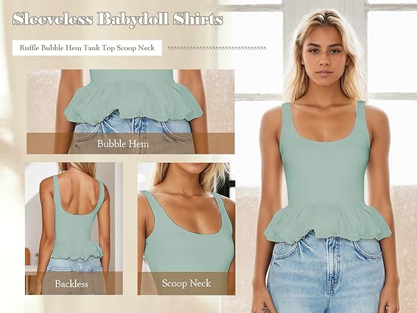 Ymejia Women's Ruffle Peplum Tank Top Scoop Neck Backless