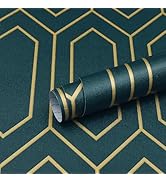 Safiyya Peel and Stick Wallpaper Gold and Dark Teal Wallpaper Geometric Contact Paper Textured Wa...