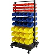 Sybrioka 90 Parts Bin Rack Garage Storage Unit 9 Tiers System Steel Shelf with Portable Wheels, M...