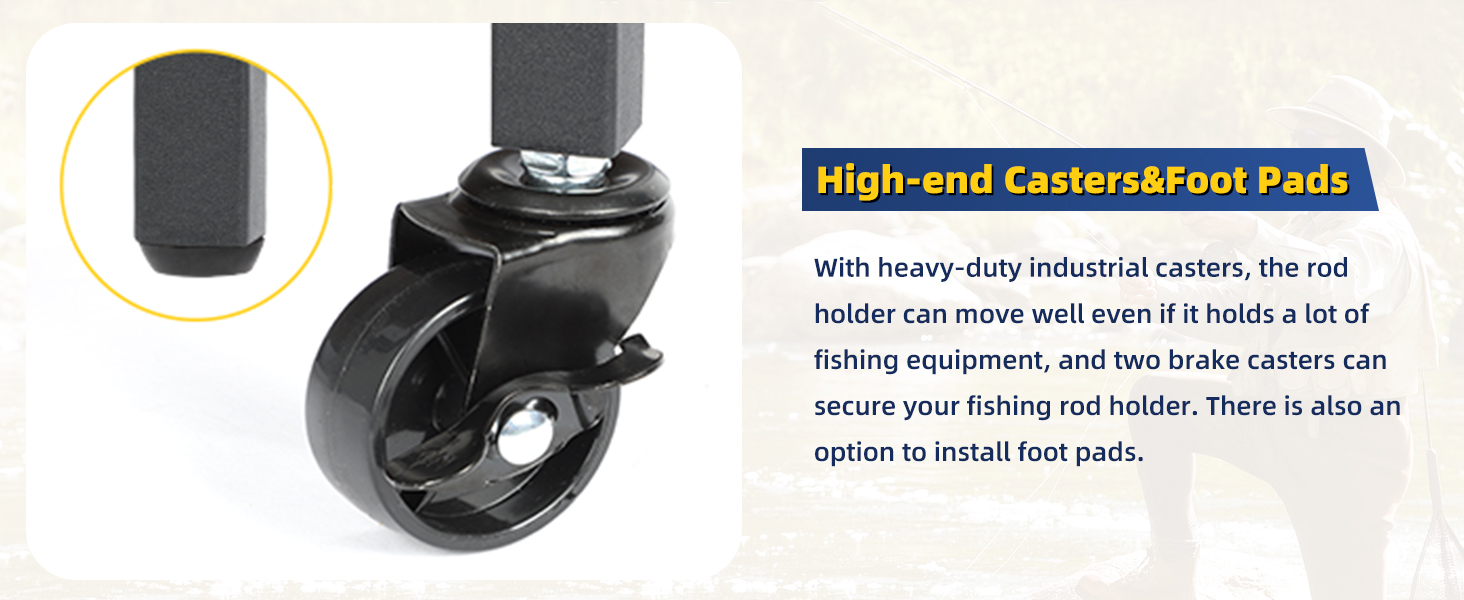 Heavy-duty industrial caster wheel with black housing and metal components, featuring foot pad compatibility