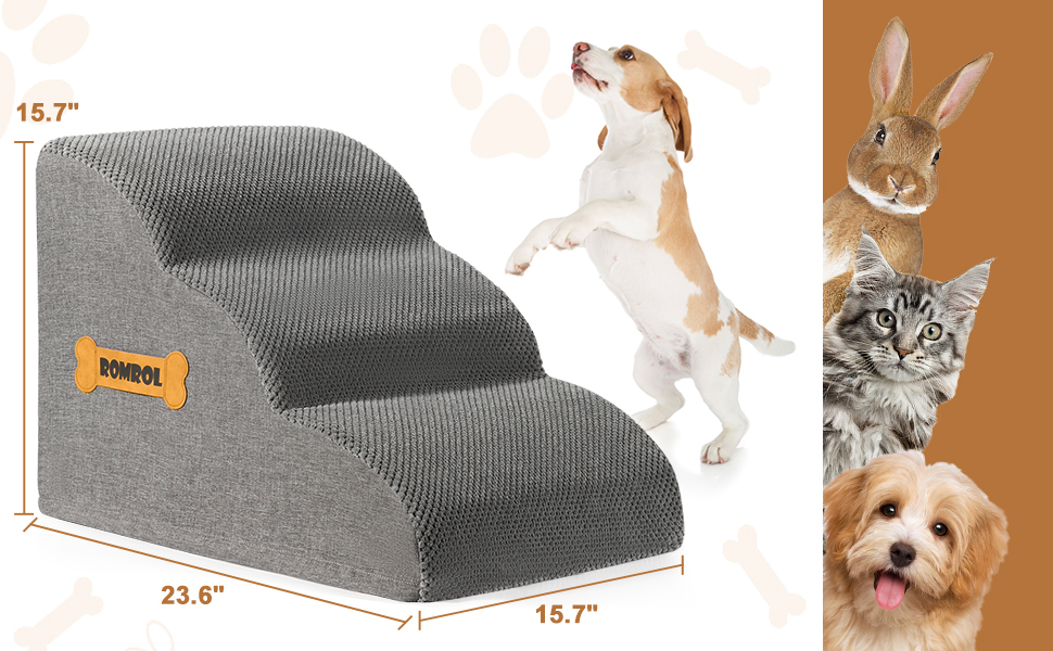 High Density Foam Dog Stairs Ramp for Beds Couches, Romrol