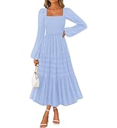 MEROKEETY Women's 2025 Long Sleeve Fall Dress Square Neck Smocked Flowy Tiered Casual Maxi Dresse...