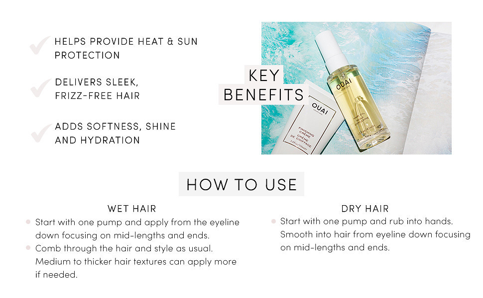 OUAI Hair Oil Hair Heat Protectant Oil for Frizz Control Adds Hair Shine and Smooths Split
