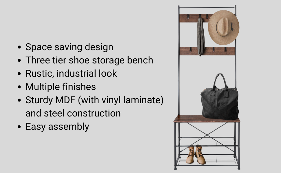 Zenvida Hall Tree Entryway Bench Shoe Storage Coat Rack