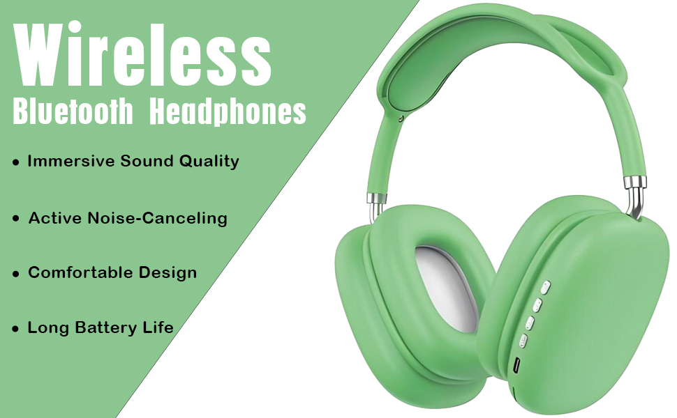 Wireless Bluetooth Over-Ear Headphones, Noise-Canceling Earphones with Mic