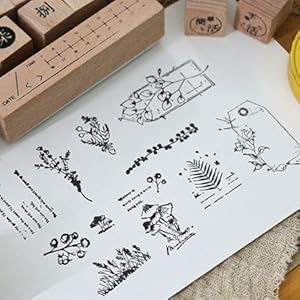 ゴム印 木製ゴム印セット 木製 手帳用 クリエイティブスタンプセット日記 手紙 ラバースタンプ 花のスタンプ キノコ  植物