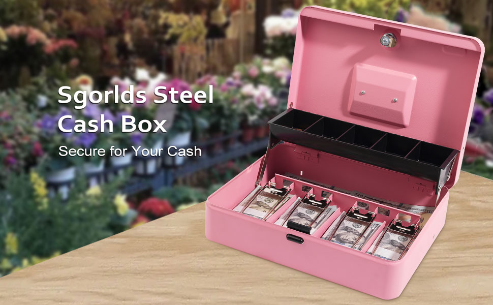 Polspag Cash Box with Key Lock, Locking Cash Boxes for