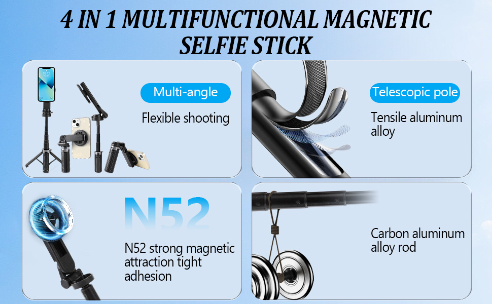 Universal 360° Rotating Magnetic Phone Tripod With Both Stretchability And Stability