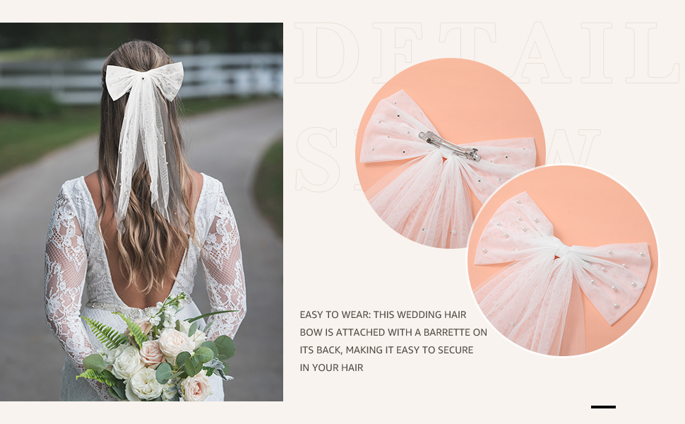 A bridal Hair Bow Veil with a hair barrette is easy to wear