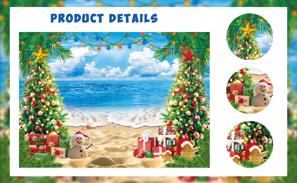 July Christmas Backdrop 8x6FT for Photography Summer Beach
