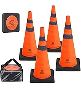 RoadHero 28 Inch Collapsible Traffic Safety Cones with Black Weighted Base, Construction Orange C...