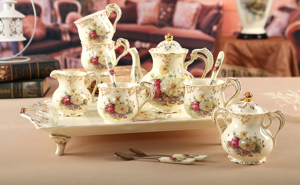 Tea Cups and Saucers (Flowers 8 oz), Floral Cup and Saucer Set, Vintage Tea Cup