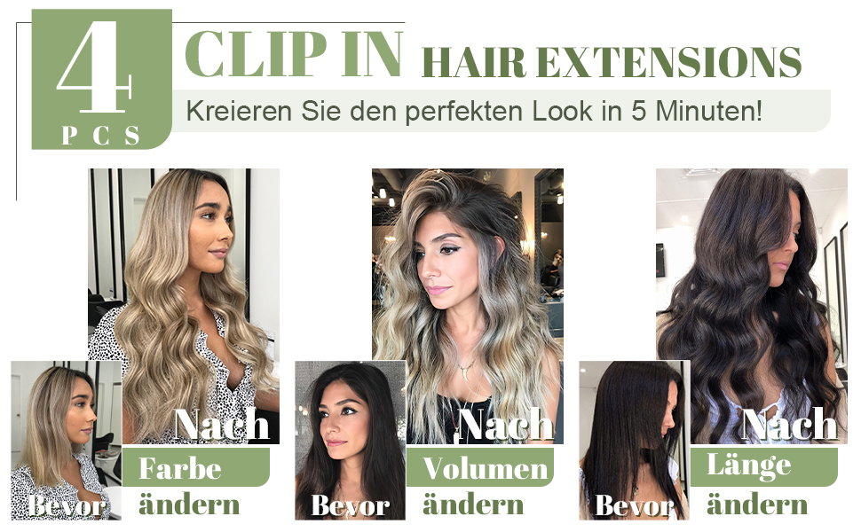 SEGO Clipin extensies, 4 stuks, golvend, haarverlenging, voordelig