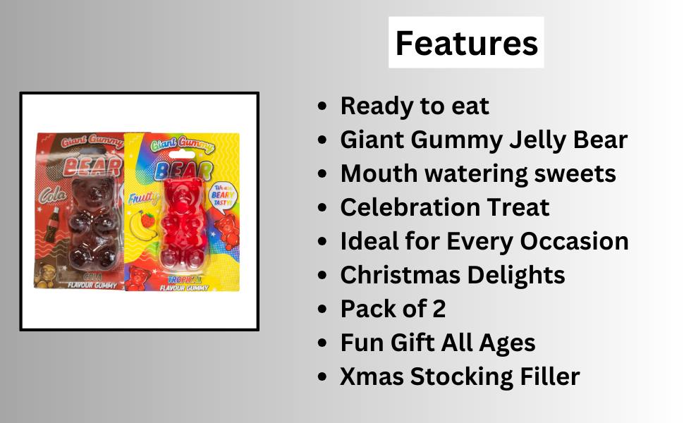 Giant Gummy Jelly Bear Sweet Xmas Stocking Filler Gift Mouth-Watering Christmas Delights Unique 