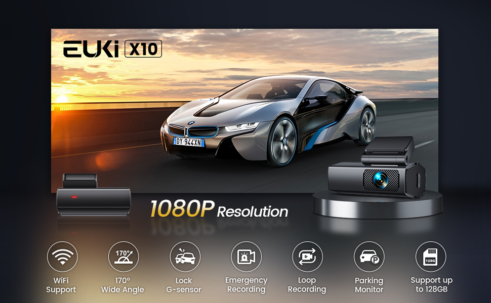 Dash Cam 1080P Car Camera, EUKI Dash Cam for Cars, WiFi Dash Cam with