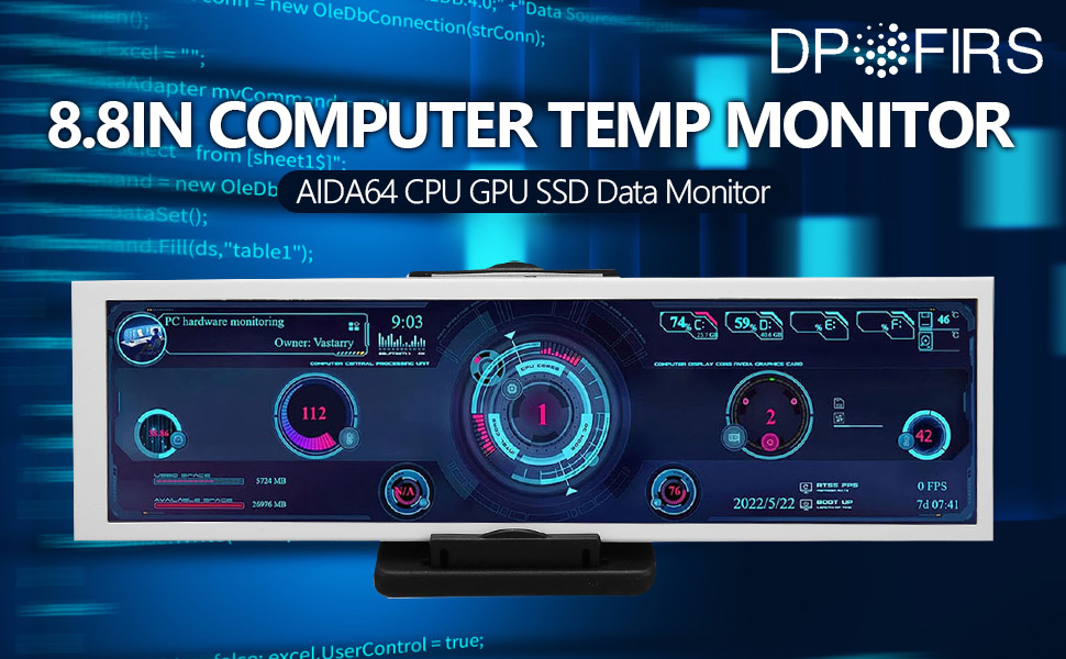 8.8in Computer Temp Monitor, PC Sensor Panel Display with