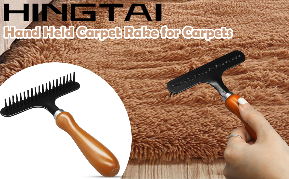 HINGTAI Carpet Rake, Hand Held, for Matted Carpet, Fluff