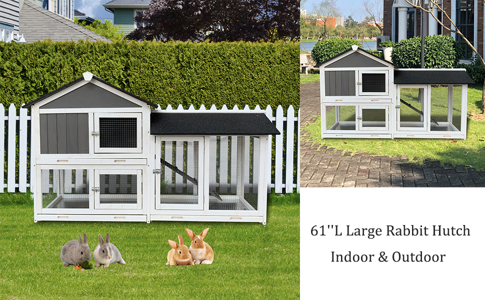 Yehha Rabbit Hutch Indoor, Two Floors 61" Outdoor Bunny