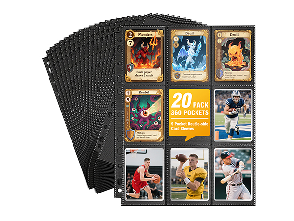 Amazon.com : 20 Pack 360 Pockets Black Trading Card Sleeves