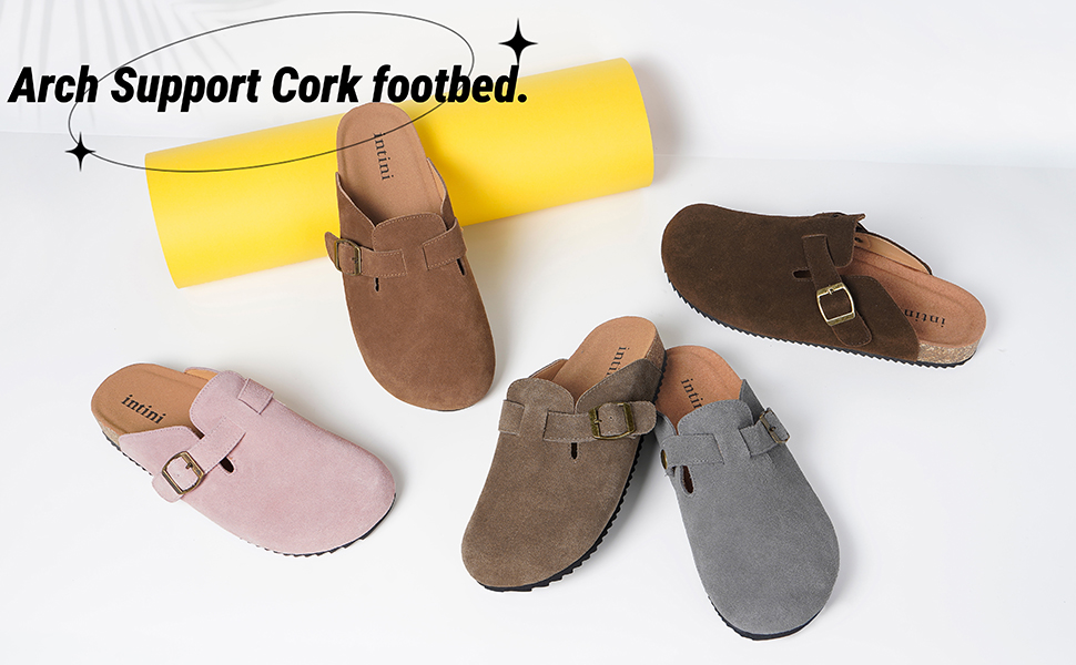 women men Leather Mules Cork Footbed Sandals