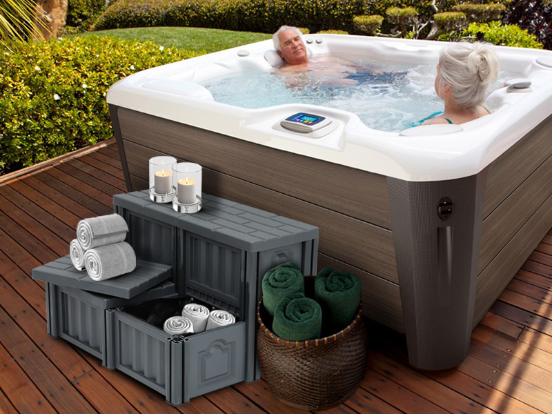 Hot Tub Steps with Storage, Multifunctional Double Cubicle