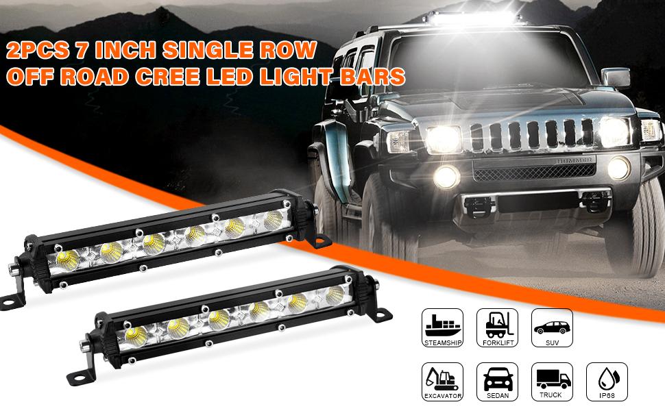 single row light bar, 2 pcs, 7inch, 18w, flood light