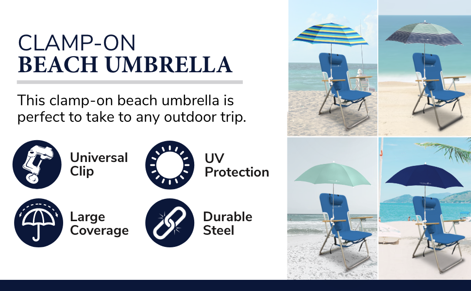 Caribbean Joe Beach Umbrella for Chair, Adjustable and