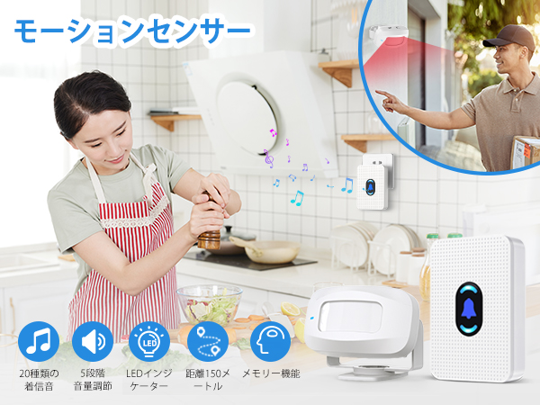Amazon.co.jp: DAYTECH ワイヤレスチャイム 玄関センサー 人感