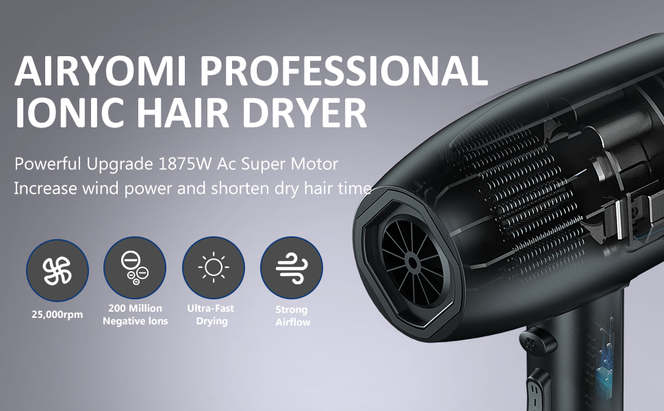 AIRYOMI Professional Ionic Hair Dryer,Blow Dryer with