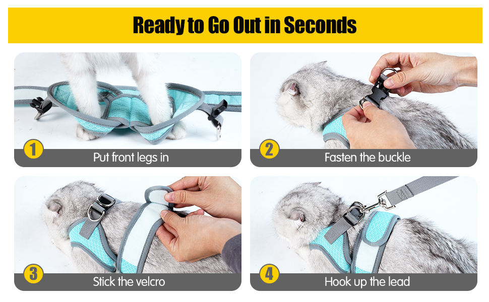 HEYWEAN Escape Proof Cat Kitten Harness with Leash Set for Walking Soft