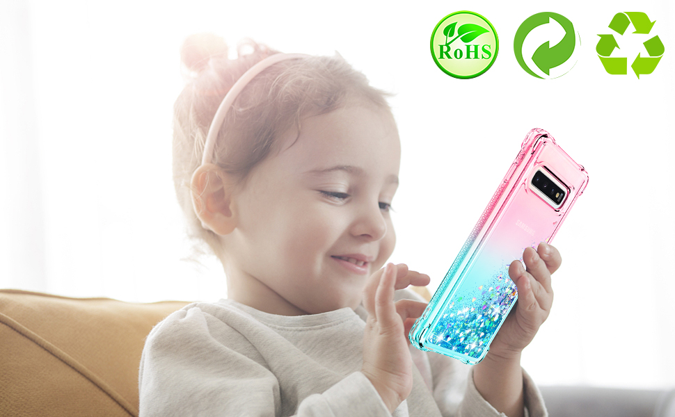 Pilaru for Galaxy S10 Case [with Screen Protector] Clear Liquid Glitter