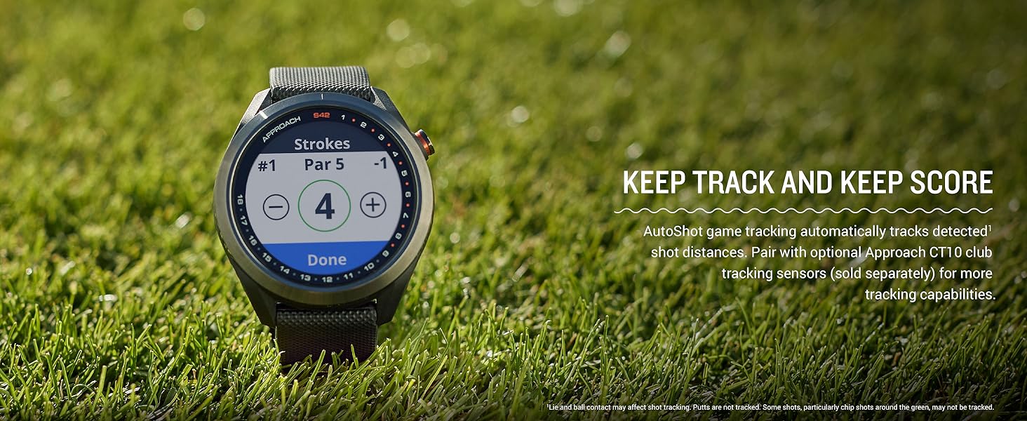 A golf smart watch that keeps track and score when paired with the Approach CT10.
