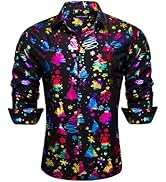 Barry.Wang Mens Christmas Shirt Xmas Holiday Party Dress Shirts Long Sleeve Snow Print Christmas ...