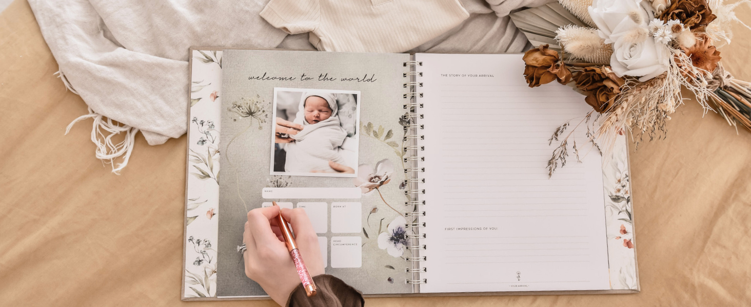 Peachly baby memory book first year album for girls and boys unisex photo books for mom to be gift