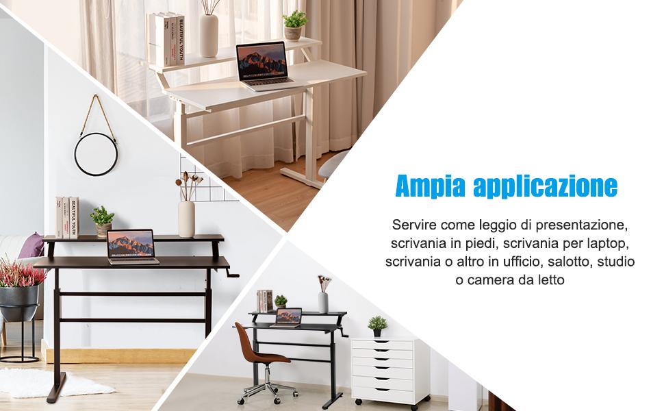 COSTWAY Scrivania Regolabile In Altezza, Scrivania Per Computer Laptop, Con Manovella, Scrivania Moderna In Acciaio E Legno, Con 2 Ripiani, Nero 16 1