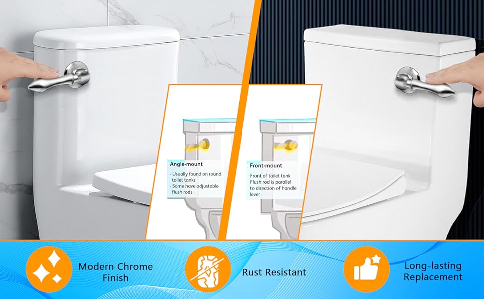 Boltigen Universal Front Angle Mount Toilet Handle, Chrome Finish