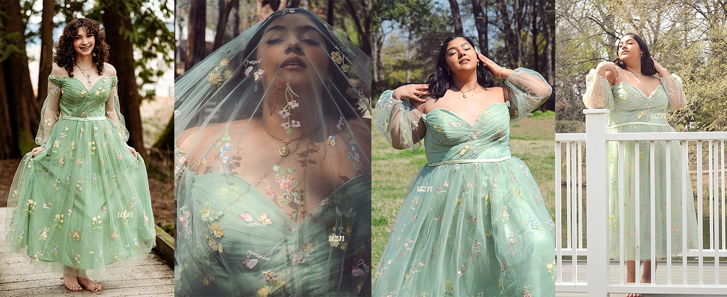 puffy sleeve prom dresses tea length