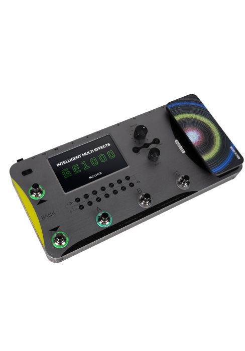 MOOER GS1000 Li showing amp profiling interface with options for Drive, Preamp, Entire, and Cab