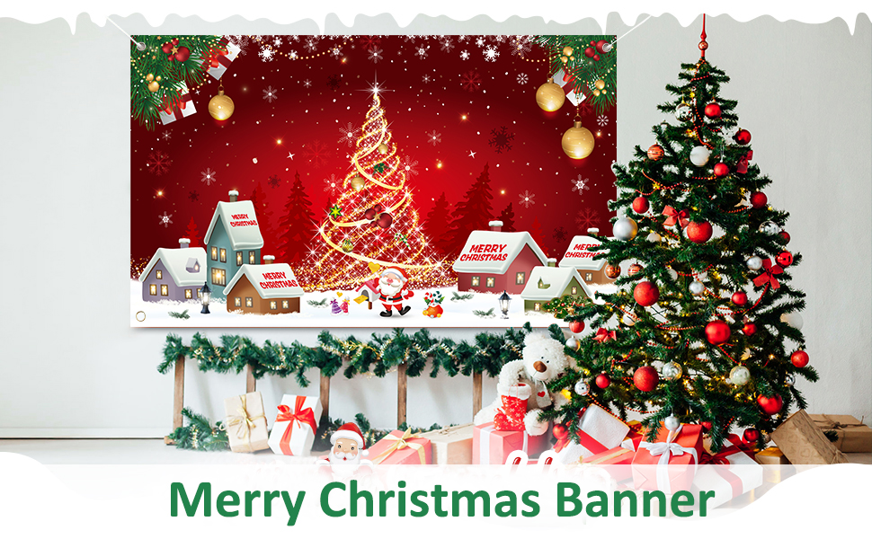 Large Christmas Backdrop Banner, Red Merry Christmas Banner Christmas