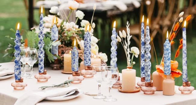 Blue and White Porcelain Taper Candles