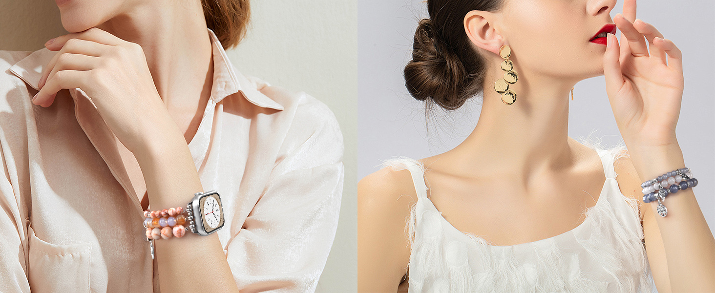 Handmade Natural Crystal Stone Beads Stretchy Band for apple iWatch Band