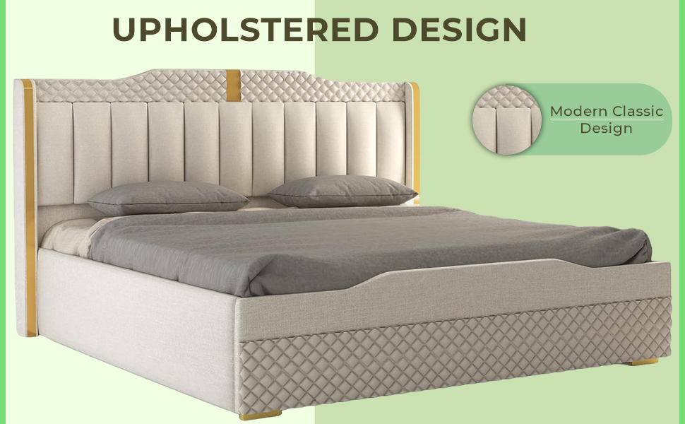 MODESTY WOODS Upholstered Queen Size Bed with Box Storage Wooden Double