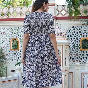 Akiko Women's Summer Dress - Half Sleeve Smocked Midi Dress