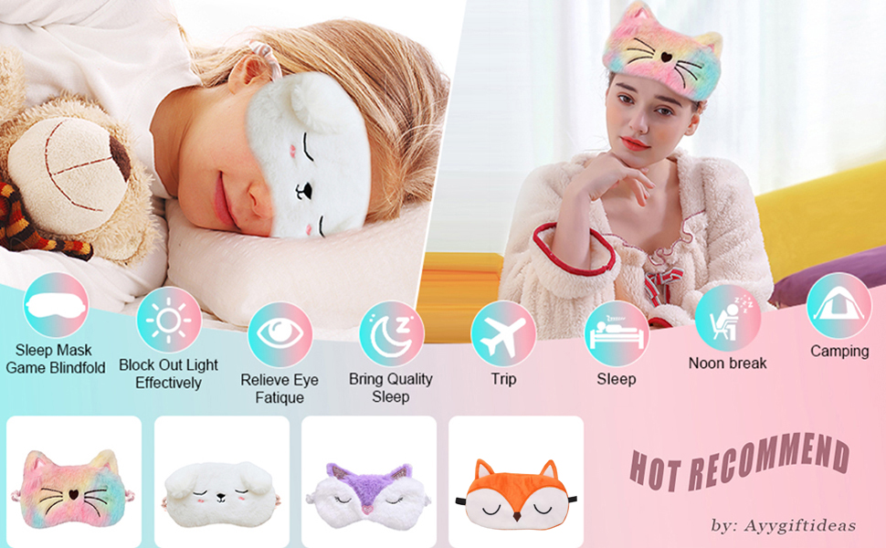 EleCharm Cute Animal Sleeping Mask Soft Plush Eye Mask Blindfold Cover for Kids