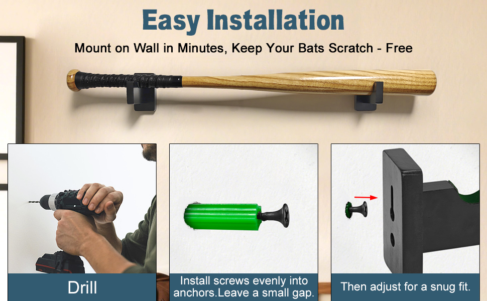 baseball bat wall mount display rack baseball holder Horizontal 1