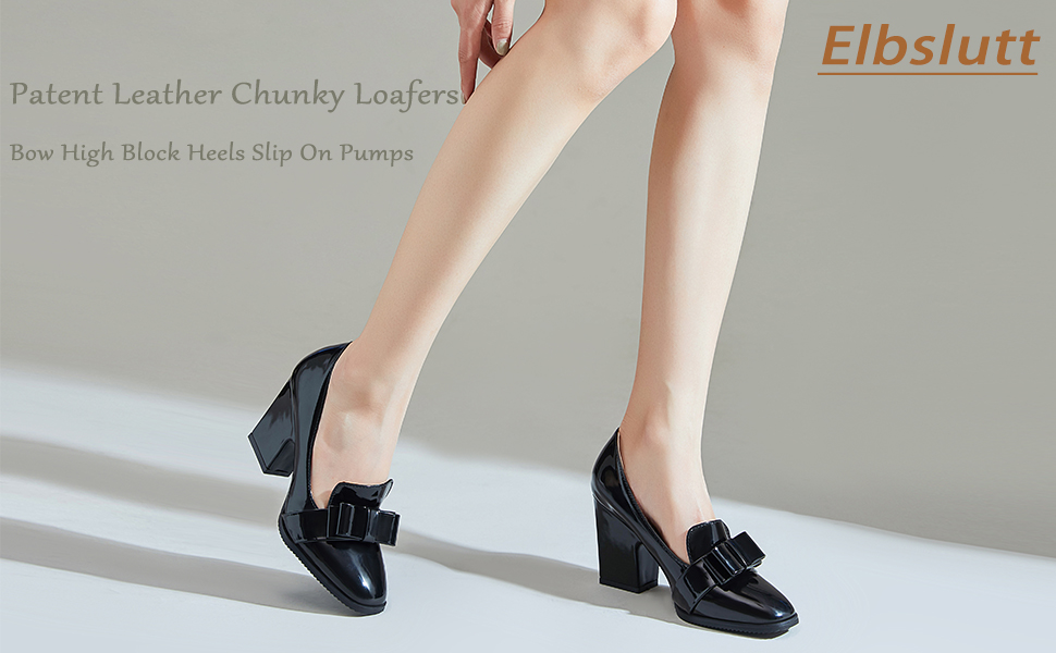 Amazon.com | Elbslutt Women's Patent Leather Chunky Loafers