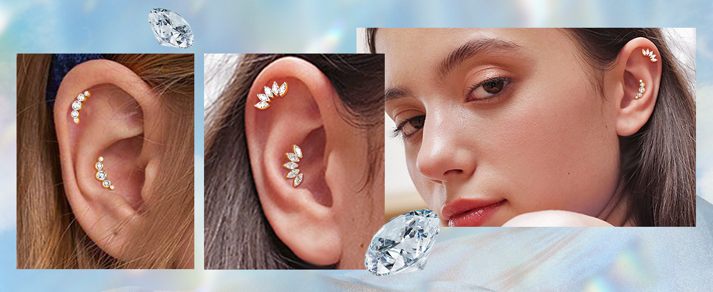 Melighting Cartilage Earring Sterling Silver 925 Curved